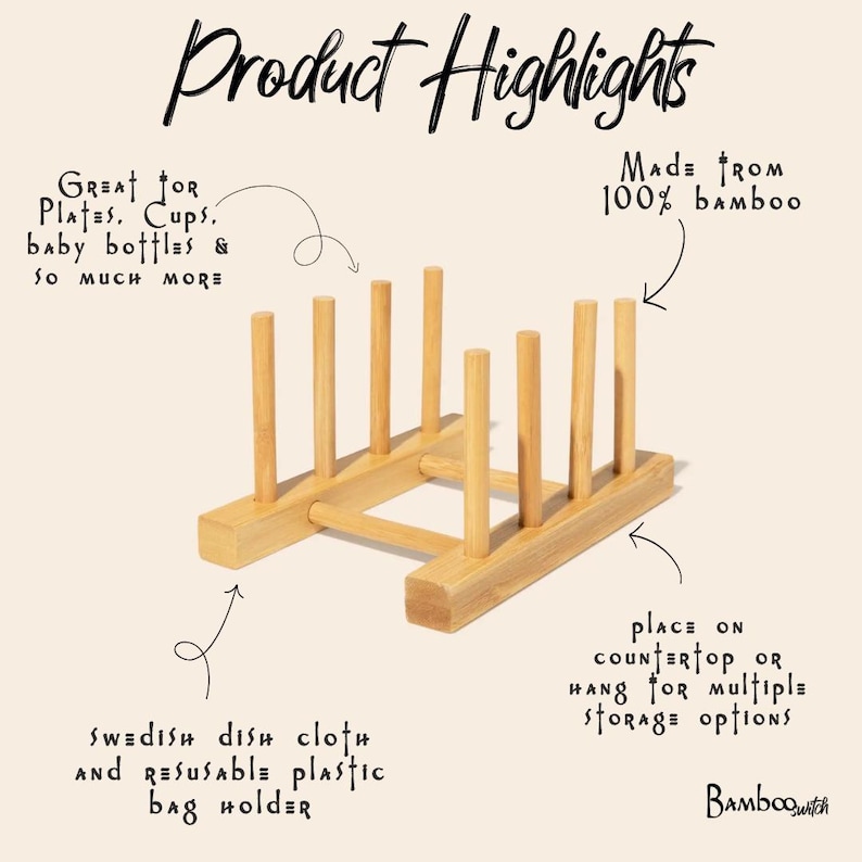 Bamboo Drying Rack: Earth Friendly Dish Drying | Minimalist Counter Top image 4