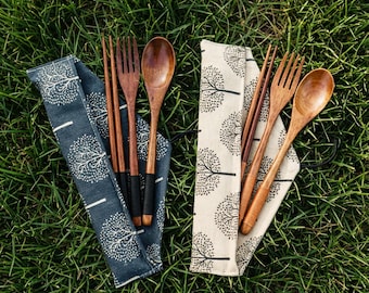 Coconut Utensil Set: Sustainable Travel Cutlery with Pouch