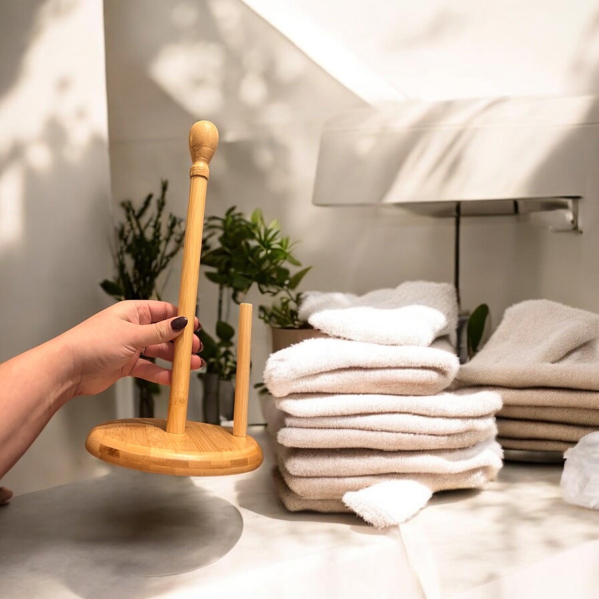 Bamboo Kitchen Paper Towel Holder: Minimalist Countertop Rack