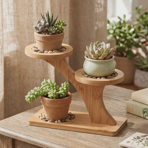 Bamboo Succulent Plant Stand | House Warming Gift | Office | Plant Lovers | Modern | Eco-Friendly | Zero Waste |