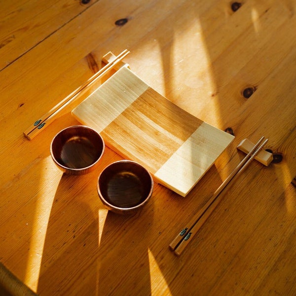 Bamboo Plate Sushi Set | Date Night | Host | Gathering | House Warming | Gift Idea | Eco Friendly | Foodie | Chop Sticks | Couple | Bamboo |