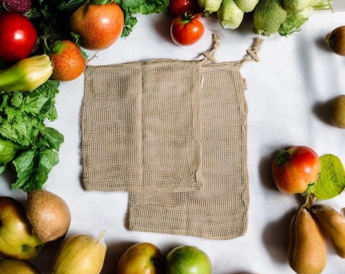 Organic Cotton Reusable Produce Bags: Set of 2 - Eco-Friendly Grocery Shopping Bags