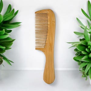 ハンドル付き竹製ヘアコーム | 環境に優しい木製コーム | 持続可能なヘア＆ビューティーアクセサリー