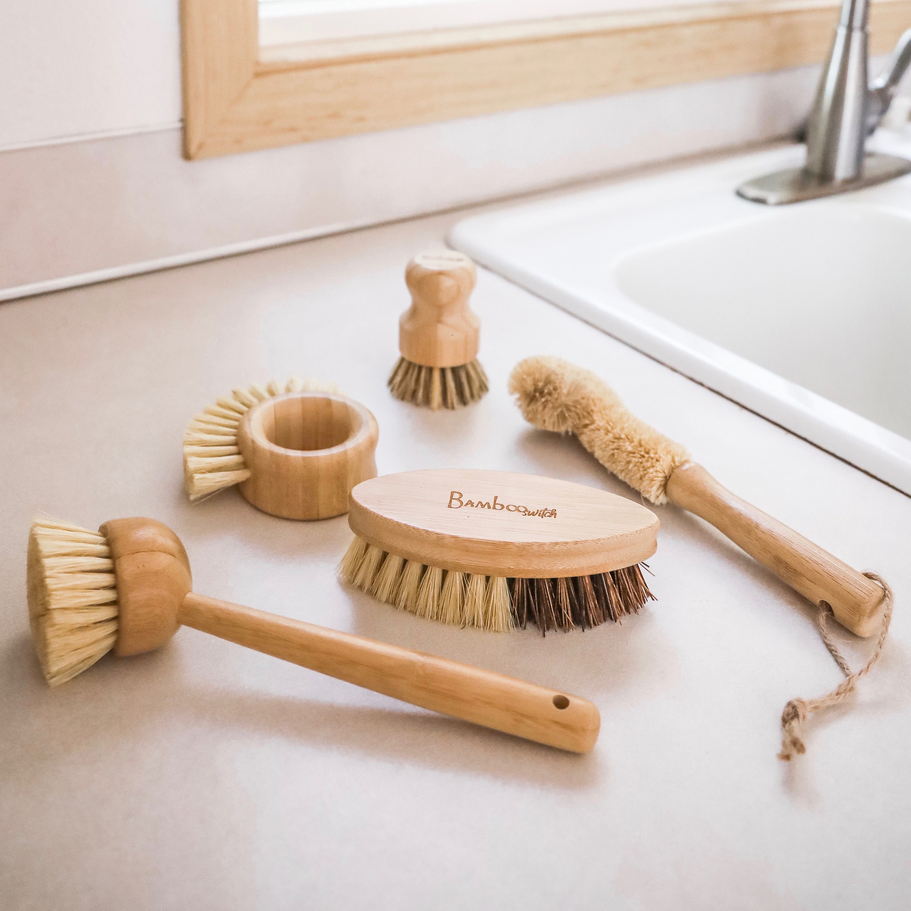 Kitchen Cleaning Brush Natural Bamboo Handle and Sisal Bristles