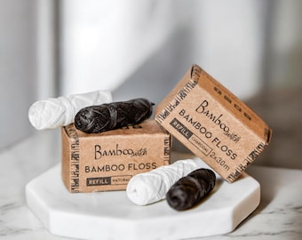 Vegan Bamboo Floss Refill Packs (2 PCS) | Natural Compostable Dental Floss Refills | Charcoal Infused