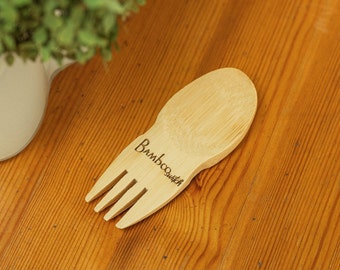 Mini Bamboo Sporks | Spork Fork In One | Camping | Hiking | Low Waste Travel | Compostable | Earth Friendly | Lightweight Utensil Cutlery