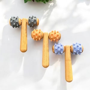 Double-Head Bamboo Body Massager with Silicone Spiked Rollers