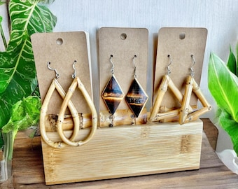 Handmade Bamboo Dangle Earrings | Teardrop, Diamond, Triangle Boho Jewelry