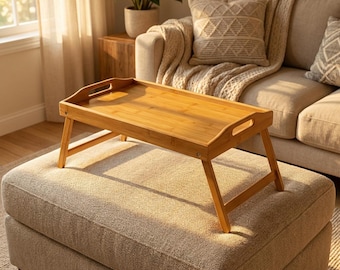 Bamboo Bed Tray | With Handles and Folding Legs | Breakfast in Bed Table | Laptop Stand