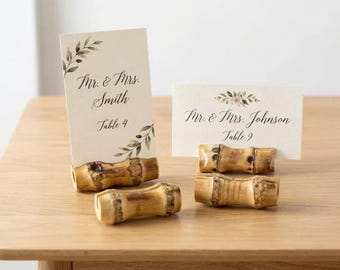 Bamboo Place Card Holders: Table Name Card Stands Eco Friendly Decor Set