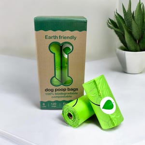 堆肥化可能な犬用うんち袋 | 環境に優しくプラスチックフリーのゴミ袋 | 8ロール（120袋）