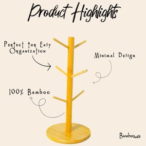 Bamboo Mug Tree | Kitchen Cup Stand | Plastic Free Kitchen Organization image 4