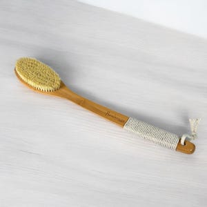 Curved Handle Dry Brush | Natural Bristle Body Brush | Lymphatic Drainage | Exfoliating Shower Tool | Wooden Detox Brush | Eco Self Care