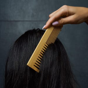 Pettine per capelli a doppia faccia in bambù / Pettine naturale a denti larghi e fini per capelli