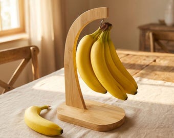 Bamboo Banana Hanger Stand for Kitchen Countertop: Fruit Holder Hook