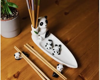 Piatto da portata Panda / Data notte / Bacchette / Hosting / Ceramica / Dipinto a mano / Sostenibile / Eco Friendly / Articoli per la cena / Idea regalo /