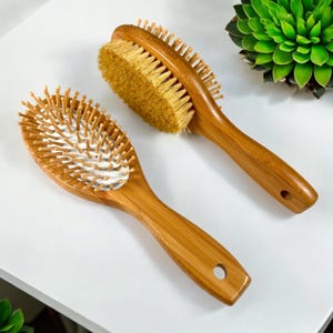 Double Sided Bamboo Hair Brush | Natural Sisal Bristles & Wooden Pins | Plastic Free and Eco Friendly Hairbrush