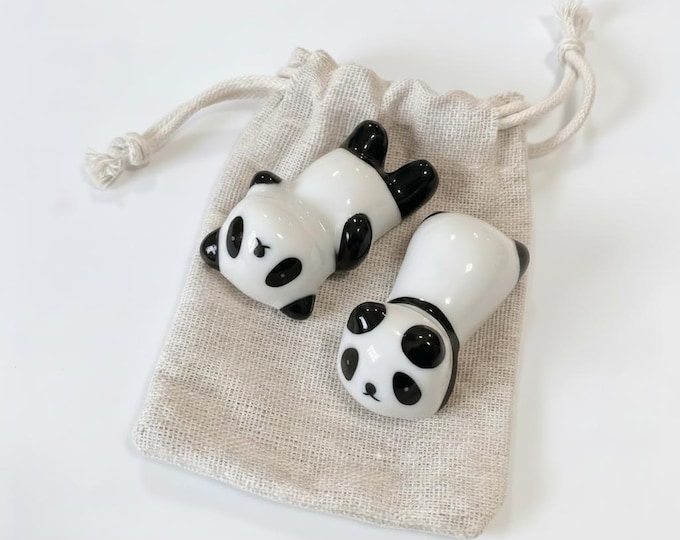 Porcelain Panda Chopstick Rest Set: Eco-Friendly Kitchen Decor | Stocking Stuffer | White Elephant Gift