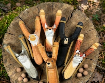 Wooden Animal Slingshot Toy for Kids: Outdoor Elastic Catapult