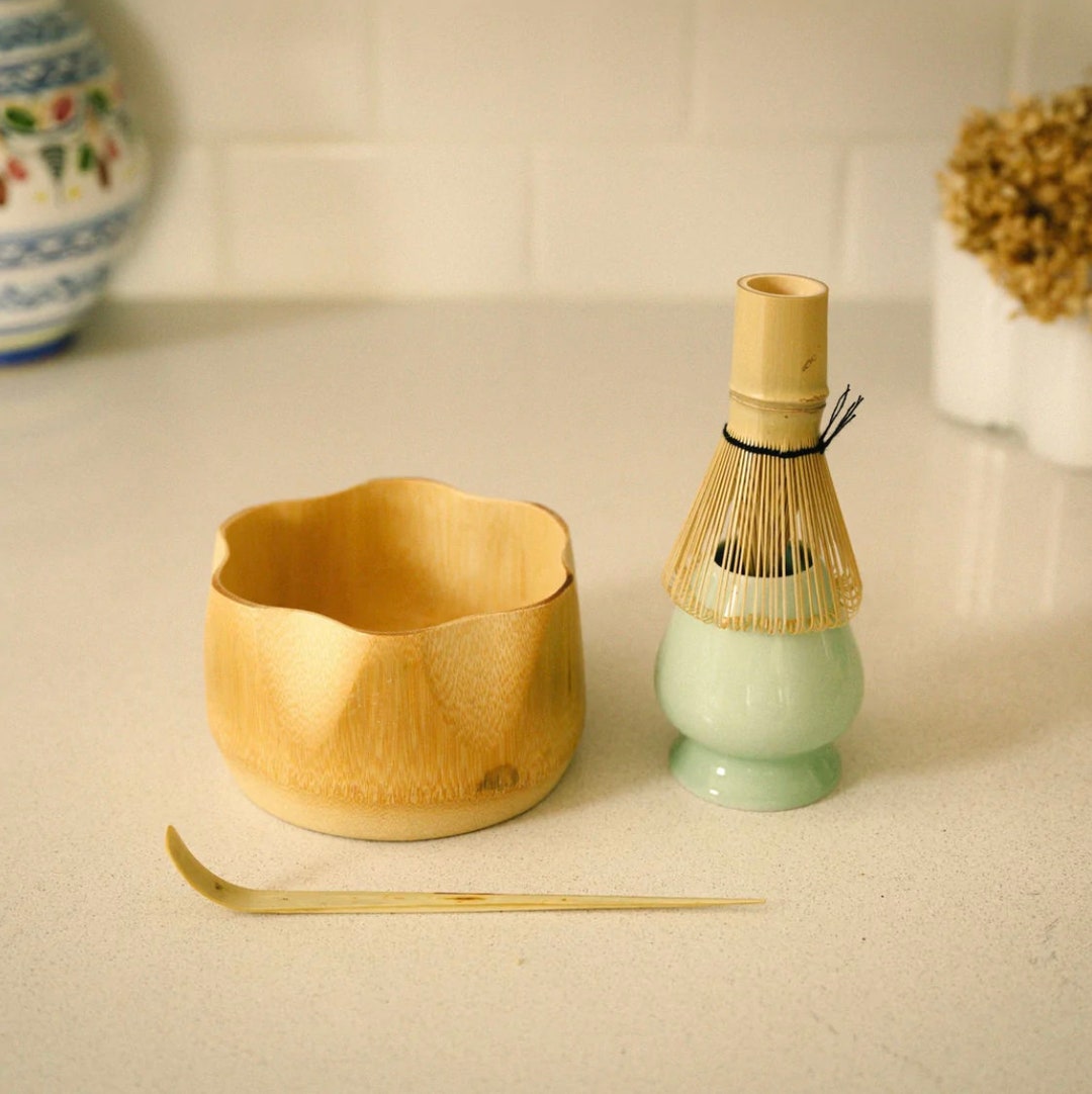 Matcha Whisk Set - Matcha Whisk, Traditional Scoop, Tea Spoon. Handmade  from Natural Bamboo