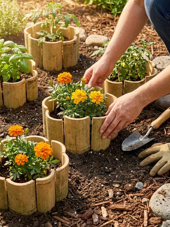 Bamboo Garden Border Decor: Natural Flower Fence, Eco-Friendly Outdoor Decor
