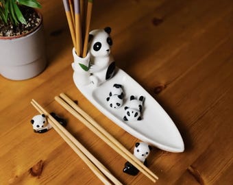 Porcelain Panda Chopstick Holder | Japanese Sauce Tray, Kawaii Kitchen Decor
