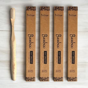 Bamboo Toothbrush with Soft Natural Bristles | Plastic Free - Castor Bean Oil Bristles | Eco Friendly Toothbrush