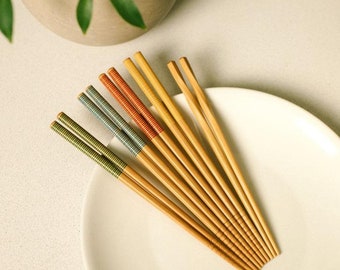 4 Pack - Bamboo Chopsticks | Multicolor,Red,Green,Blue,Yellow or Natural Set | Earth Friendly | Compostable | Pant Based | Plastic Free