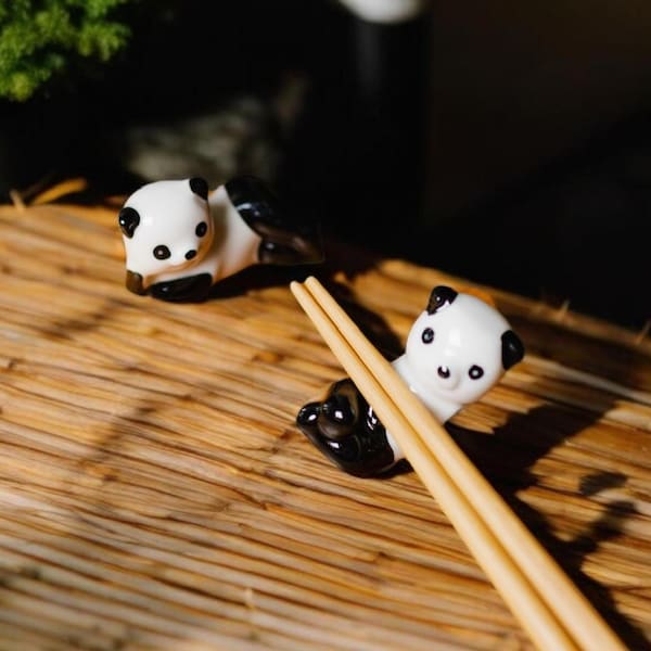 Porcelain Panda Chopstick Rest Set: Eco-Friendly Kitchen Decor | Stocking Stuffer | White Elephant Gift