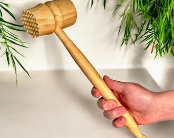 Bamboo Meat Tenderizer Mallet: Wooden Kitchen Hammer for Cooking & Prep
