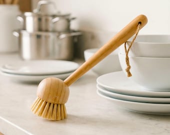 Bamboo Dish Brush with Natural Sisal Bristles | Eco Friendly Kitchen Scrubber With Long Handle