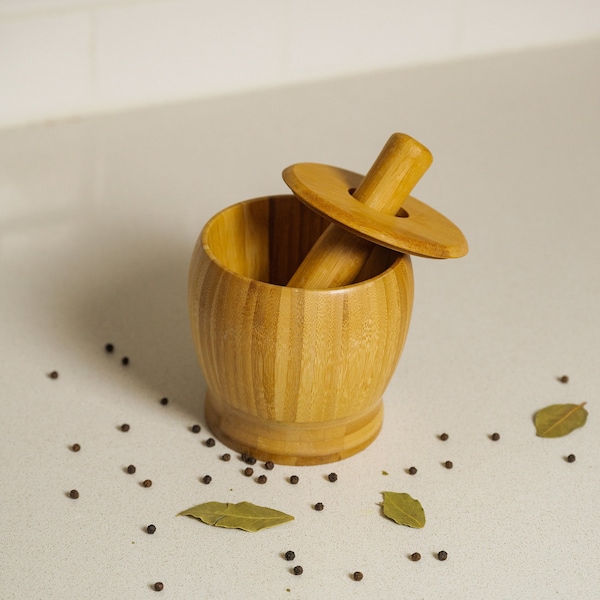 Bamboo Mortar and Pestle | Sustainable | Herb Grinding | Tea Preparing | Kitchen | Eco Friendly | Compostable | Plastic Free | Meal Prep