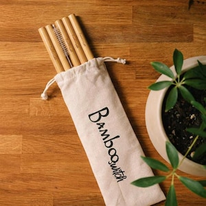 10 Reusable Bamboo Drinking Straws, Zero Waste, Sustainable, Compostable, Earth Friendly Set of 5 & Cleaner