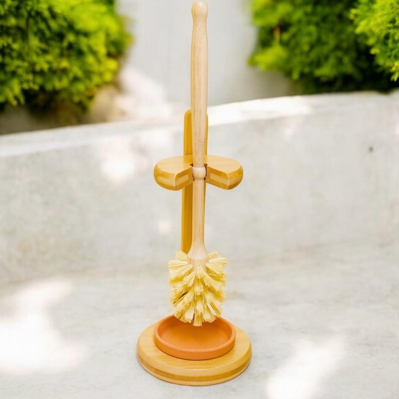 Bamboo Toilet Bowl Brush and Stand - Thumbnail 4