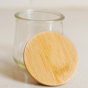 Oui Glasdeckel | Bambus | Joghurt Dose | Lebensmittelecht | Küche Organisation | Wiederverwendbarer Deckel | Nachhaltig | Zero Waste | Umweltfreundlich | Glasschoner