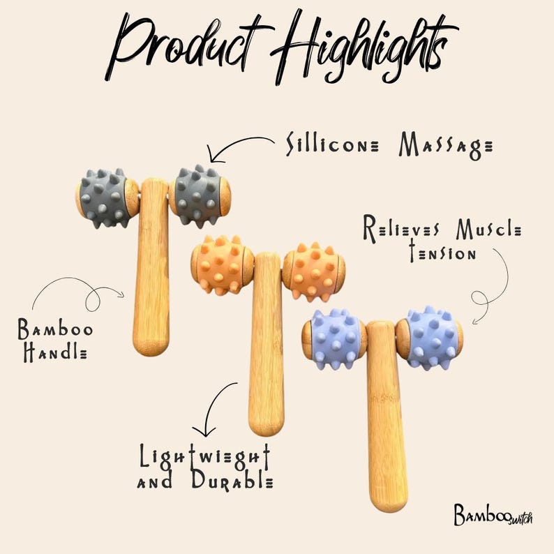 Double-Head Bamboo Body Massager with Silicone Spiked Rollers image 8