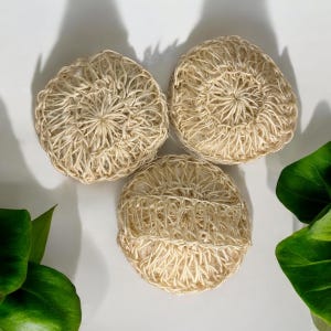 Set of 3 Handmade Sisal Exfoliating Hand Body Scrubber | All Natural | Compostable | Earth Friendly | Dry Skin | Plant Based | Family Owned
