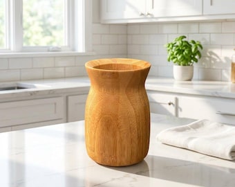Bamboo Utensil Holder: Eco-Friendly Countertop Organizer for Spoons & Spatulas