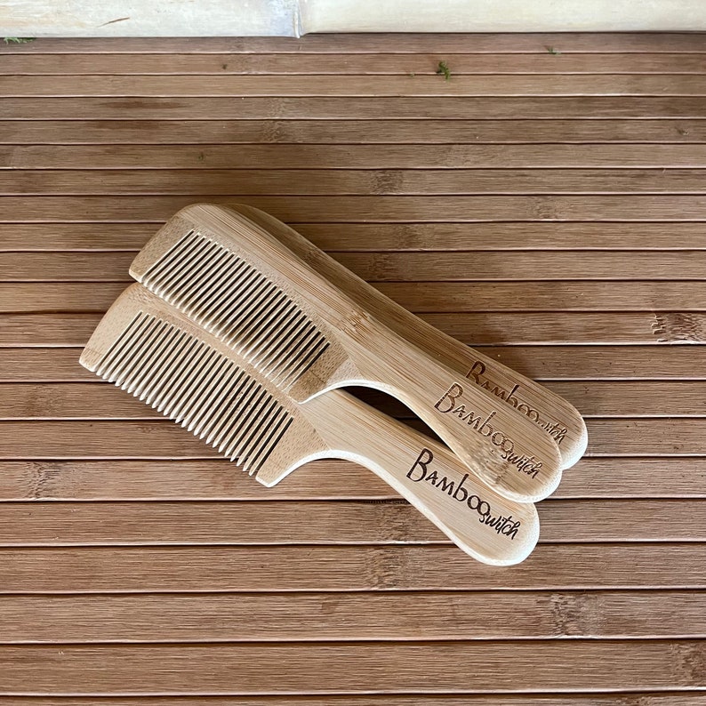 Bamboo Long Handle Comb Haircare Earth Friendly Sustainable Compostable Plant Based Bathroom Self Care Sustainable Gift image 2