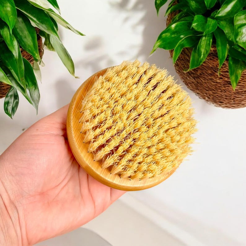 Eco-friendly Bamboo Body Brush With Natural Bristles | Round Handheld ...