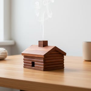 Wood Cabin Incense Burner: Pine Log Home Decor, Aroma Gift