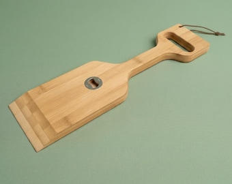 Bamboo Grill Scraper with Bottle Opener: Scratch-Free Burger Spatula