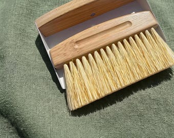 Bamboo Dustpan and Brush Set | Desk Cleaning Tool | Natural Sisal Bristles
