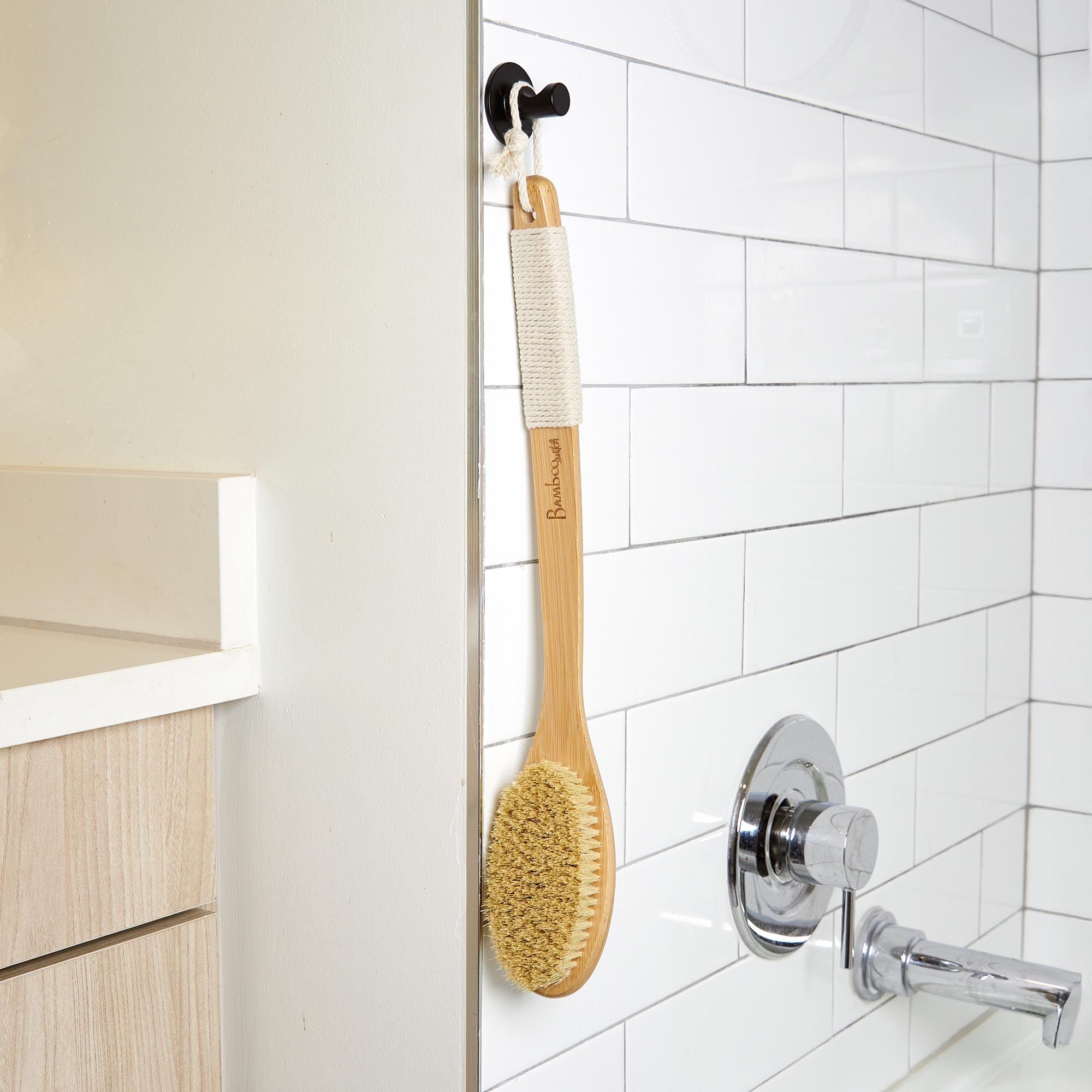Bamboo Shower Brush with Natural Sisal Bristle: Dry Brush For Bath