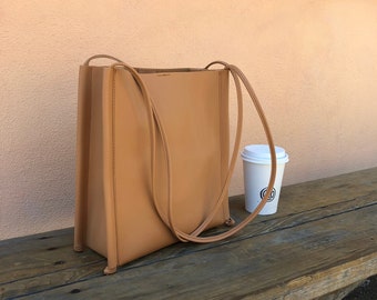 Box Shaped Leather Shoulder Bag with Adjustable Strap