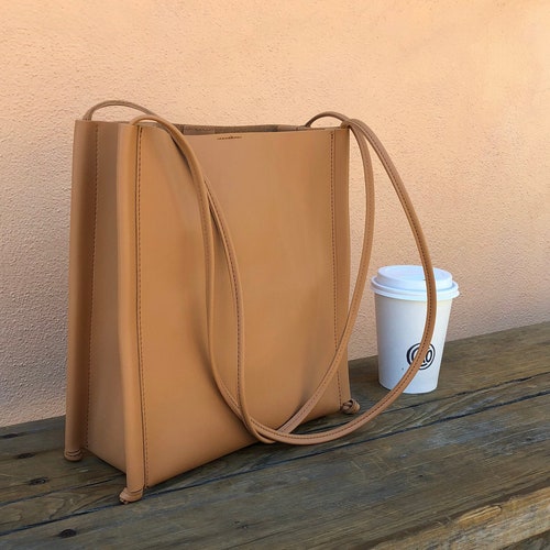 Box Shaped Leather Shoulder Bag With Adjustable Strap Etsy