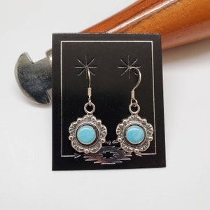 Q925 Small Larimar Dangle Earrings | Sterling Silver Dangle Earrings | Southwest Concho Earrings | Small Larimar Earrings | Made in USA
