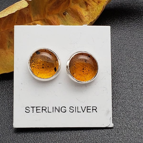 8mm Amber Stud Earrings | Sterling Silver | Made in USA