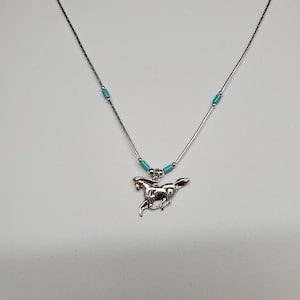 Q925 Silber laufender Pferd Anhänger mit Sterling flüssige Silber Halskette 18 Zoll | Boho Halskette | Sterling Silber südwestlichen Halskette