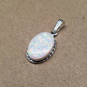 Q925 14x10mm White Opal Pendant Without Silver Chain | Medium Size White Opal Pendant With A Small Bail | Sterling Silver White Opal Jewelry
